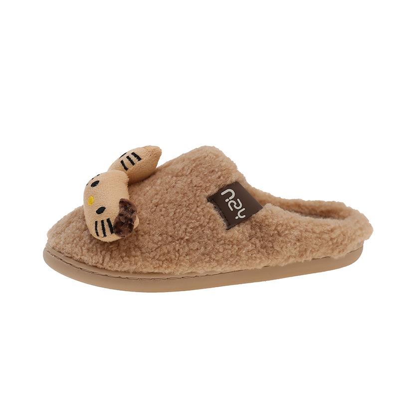 Cute kitten velvet warm fluffy drag women wear 2025 winter new casual good with thick-soled bag head slippers