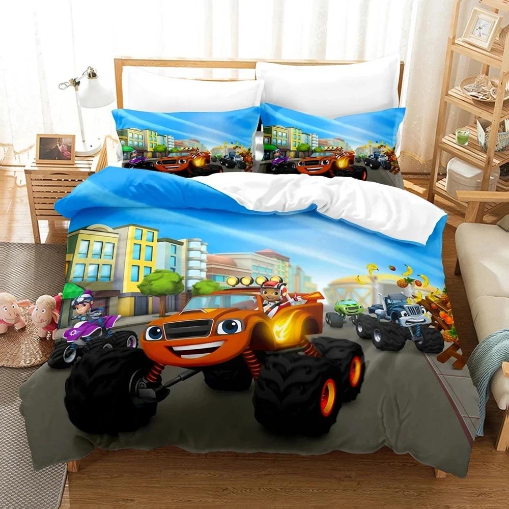 new Blaze Cartoon Monster Machines Bedding Set,Duvet Cover Bed Set Quilt Cover Pillowcase,King Queen Twin Size Boys Girls Adults