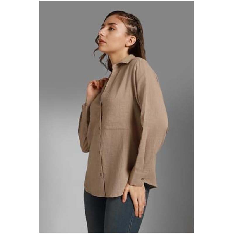 HIGH STAR Women's Oversized Fit Shirt (HSWSHW23509_TP_Brown