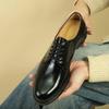 Men's European & American Full Grain Leather Derby Shoes - Black Round Toe Formal Business Footwear