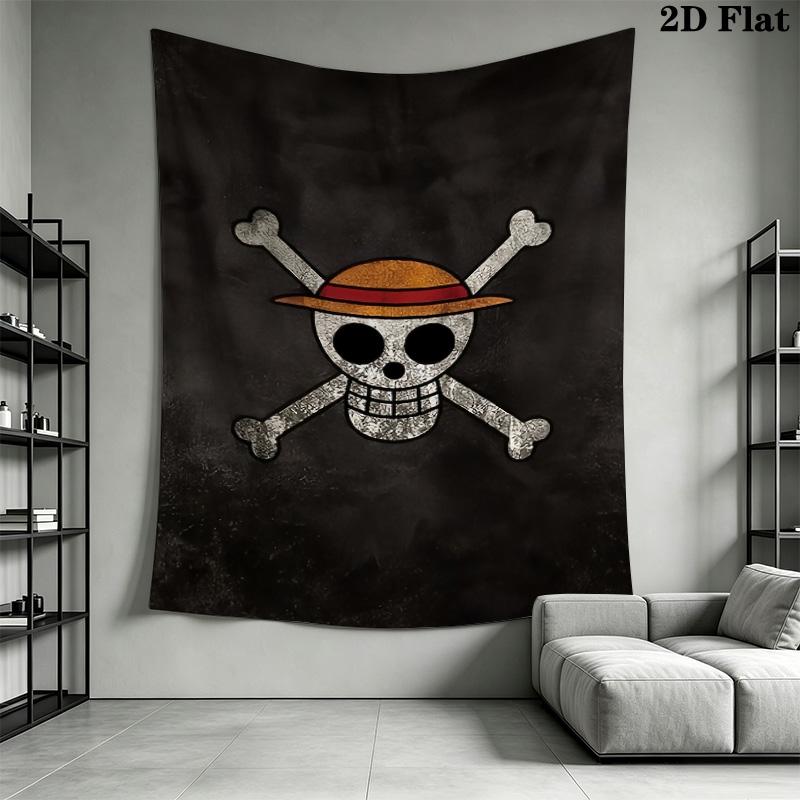 One Piece Straw Hat Pirates Wall Tapestry Aesthetic Wall Hanging Printed Fabric Blanket Decorative Tapestries For Bedroom Living Room Home Decor