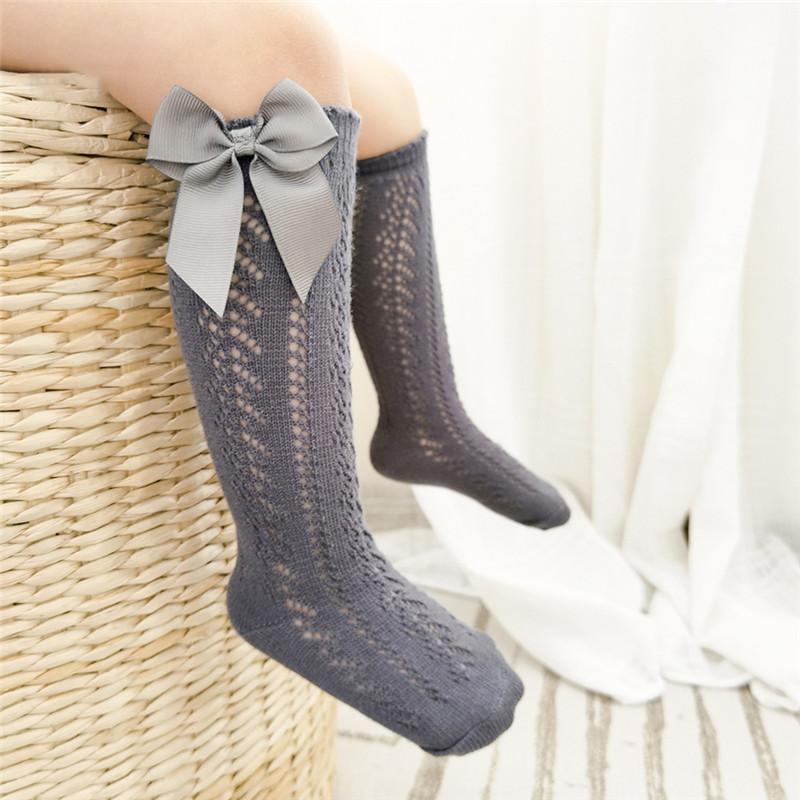 Summer Kids Knee High Socks Baby Girls Boys Bow Long Sock Soft Cotton Mesh Breathable Children Hollow Socken For 0-7Years