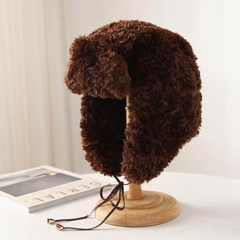 Day Single/winter Velvet Thickened Warm Solid Color Lamb Wool Windproof and Cold-proof Lei Feng Hat Versatile Northeast Ski Hat