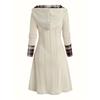 Knitted Hooded Dress Plaid Print Stitching Fake Buckle High Waist Long Sleeve A-line Dress Female