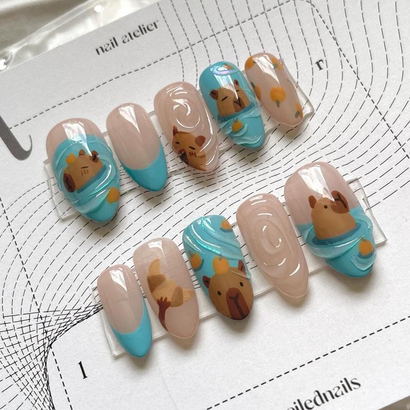 24 Stück Y2K Romantisch Blauverlauf Französische Spitze Gold Mond Stern Mandel Press-On Nägel Falsche Nagelspitzen für Damen