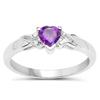 925 Sterling Silver Amethyst Heart Ring Diamond Accent Rhodium Plated Purple Gemstone Women Jewelry Size 4