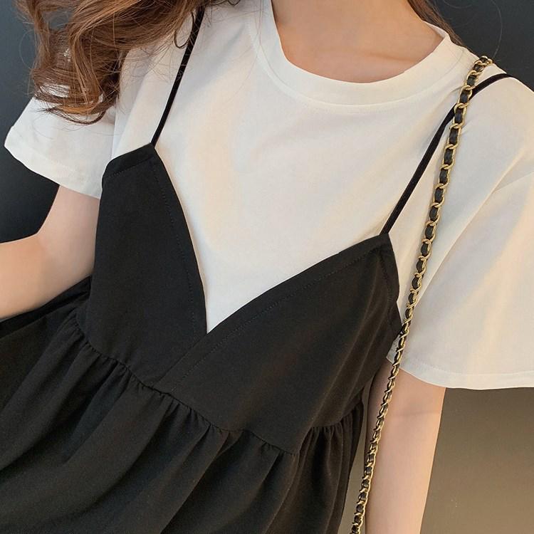 Plus Size Summer Mid-Length Maternity Babydoll Dress – Loose Fit Short Sleeve Two-Piece Look