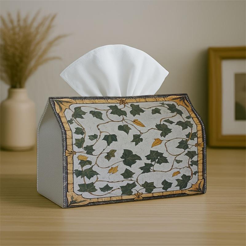 1pc Party Tissue Box,Vintage Botanical,Multifunctional Tissue Holder,Ivy Leaf Green&Natural,Outdoor Party Supplies, Everyday Desktop Tissue Storage Bo