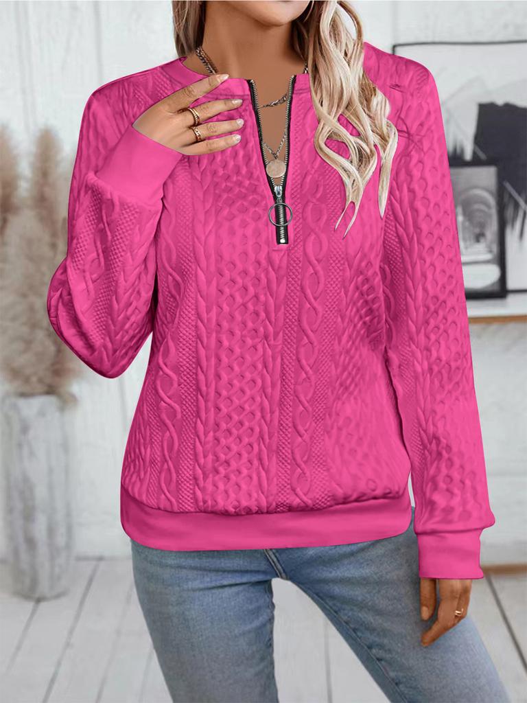Ladies, Casual, Collar Zipper, Long Sleeved Hoodie, Women's Clothing, T-shirt