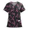 Women's Fashion Printed Short Sleeve V Neck Pattern Tops Pocket Working T-shirts