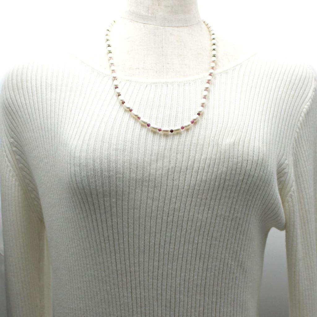 Freshwater Pearl Necklace Gift Wrapping Multicolored Tourmaline and Freshwater 57cm 18K Yellow Gold (Free Available) Pearl, Long,