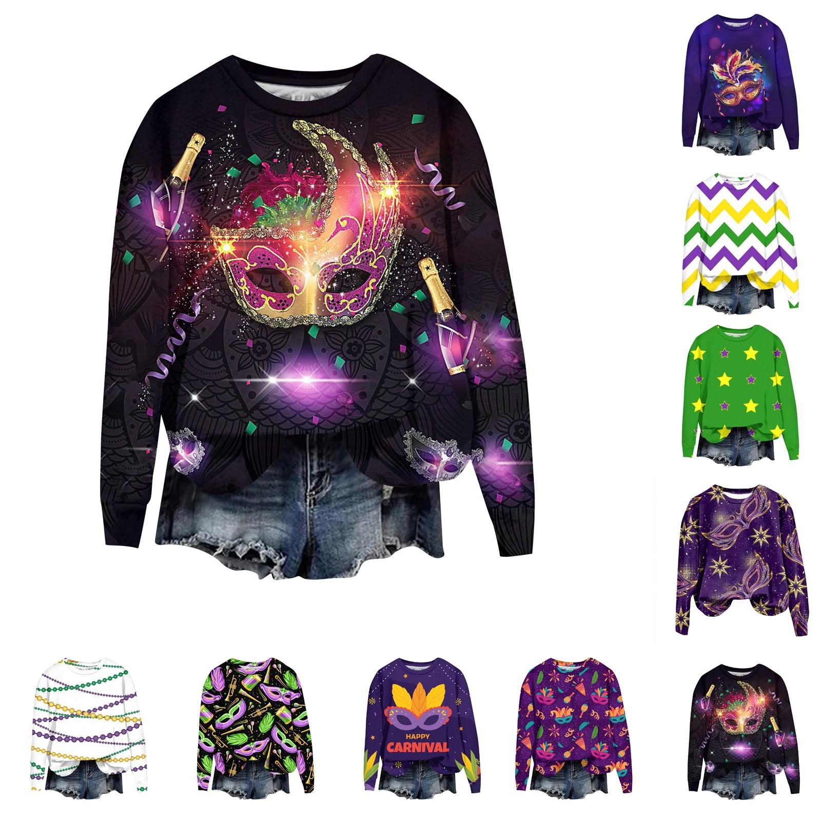 

Women s Casual Fashion Carnival Printing Long Sleeve O-Neck Pullover Top Blouse
