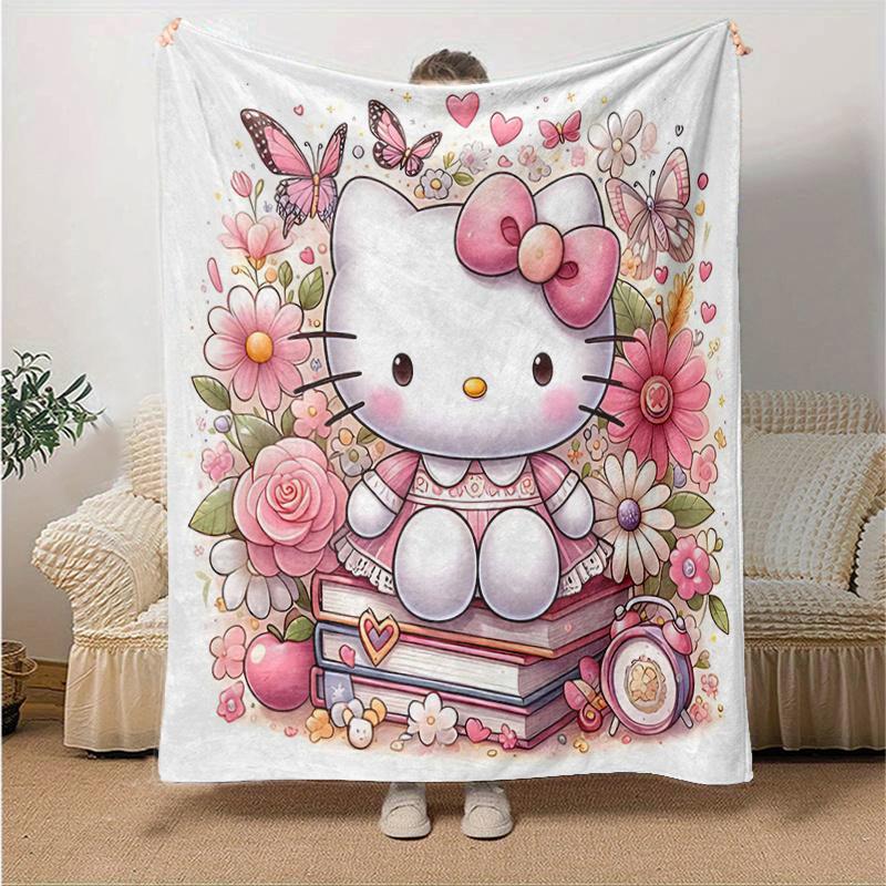 

1pc Flowers Butterflies Hello Kitty Theme Blanket, Soft Throw for Home Decor, Perfect Gift for Family and Friend, Suitable for All Seasons, Ideal for 130x150cm