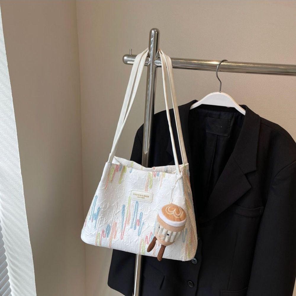 Large Capacity Shoulder Bag Women New Design Striped Tote Bag Nylon Underarm Bag  Office Worker