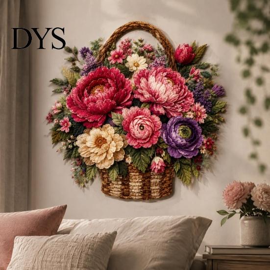 Gør-det-selv Stofhåndværksaktiviteter Blomsterkurv Patchwork Sæt, Lagdelte Blomster Håndarbejde Håndlavede Kunstmaterialer 3D Blomster Syprojekt til Voksne, Gaveidé