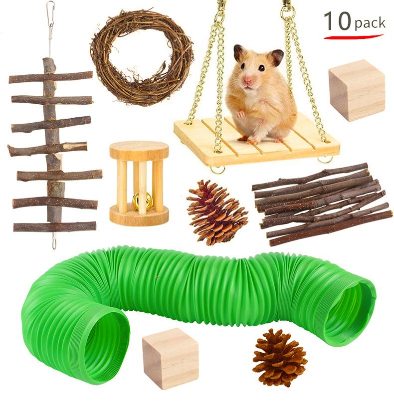 New Pet Toys Hamster Rabbit Dutch Pig Parrot Hamster Channel Play Wooden Teething Supplies Combination Set Small Pet Supplies
