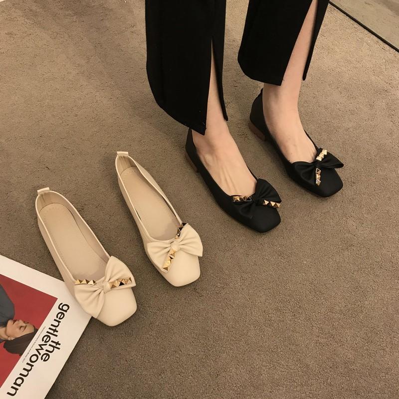 Fashion Flat Shoes for Women Spring Autumn 2025 New Square Toe Bow Shoes for Work Large Size Casual Women Shoes 42 43 44 Ladies