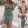 Damen Sommer Sexy Straps Floral Split Casual Kleider