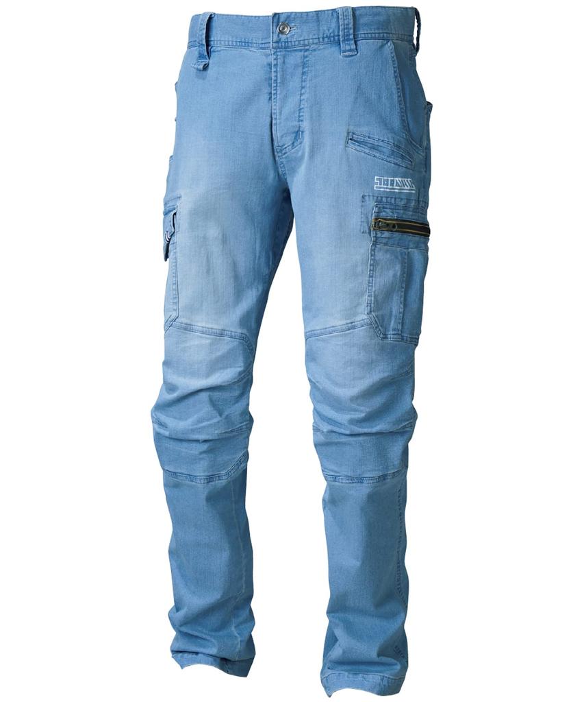 Toraichi Denim Cargo Pants with Cooling Sizes Ice Spring/Summer Workwear, 8970-219 Touch, S-5L (L 29, Blue)