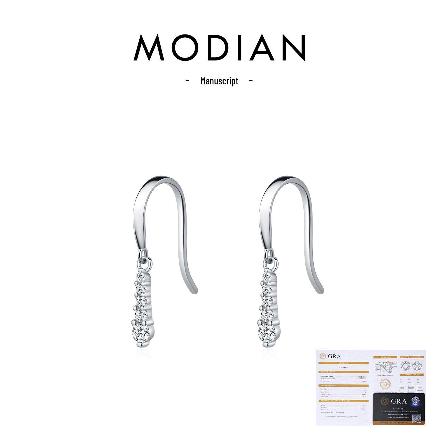 MODIAN D-Color Moissanite Water Drop S925 Silver Earrings, Elegant Paved Diamond Ear Hooks for Women 925 Silver
