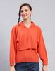 Womens Solid Rust Hooded Neck Full Sleeve Top