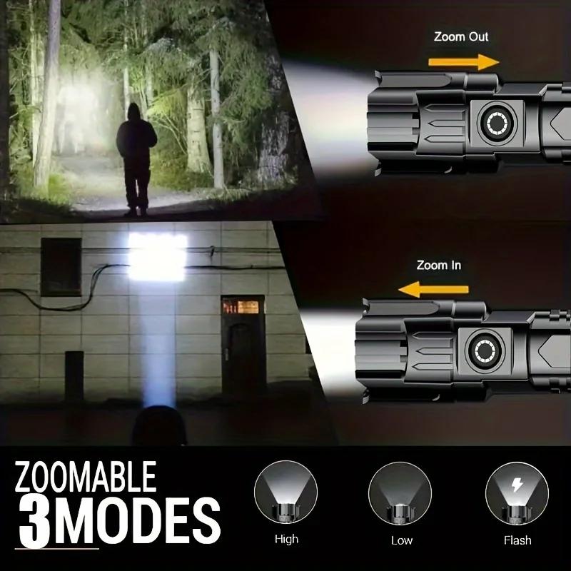 Super Bright 1000LM Rechargeable LED Flashlight Handheld Powerful Zoomable Waterproof Torch for Emergency Camping