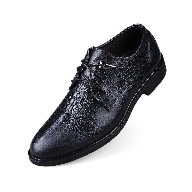 

Мужские туфли из натуральной кожи большого размера с тиснением под крокодила, деловые, на шнуровке, с острым носком, повседневные 36 чёрный