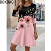 New Elegant Floral Print Long Sleeve Dress Big Size Women Casual Loose A-line Dress Vintage Boho Holiday Dress