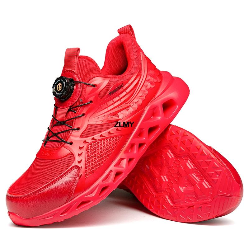 

Мужская защитная обувь с вращающимися кнопками, кроссовки со стальным носком, устойчивые к проколам, противоударные рабочие ботинки, легкая спортивная рабочая обувь для мужчин 46 красный