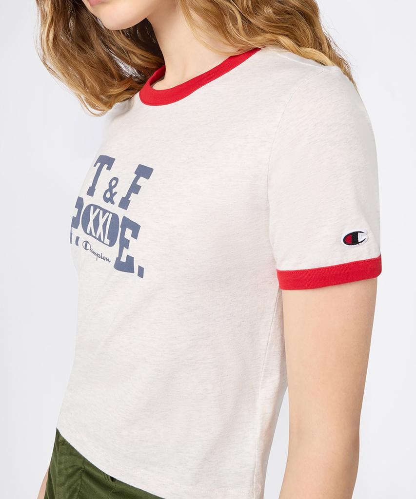 Champion Women'S Sports Team Logo Cropped Ringer T-Shirt Oatmeal