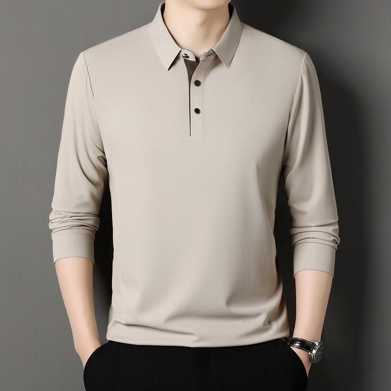 Men's Long-Sleeve Solid Color Polo Shirt - Spring/Autumn Dad Casual Wear