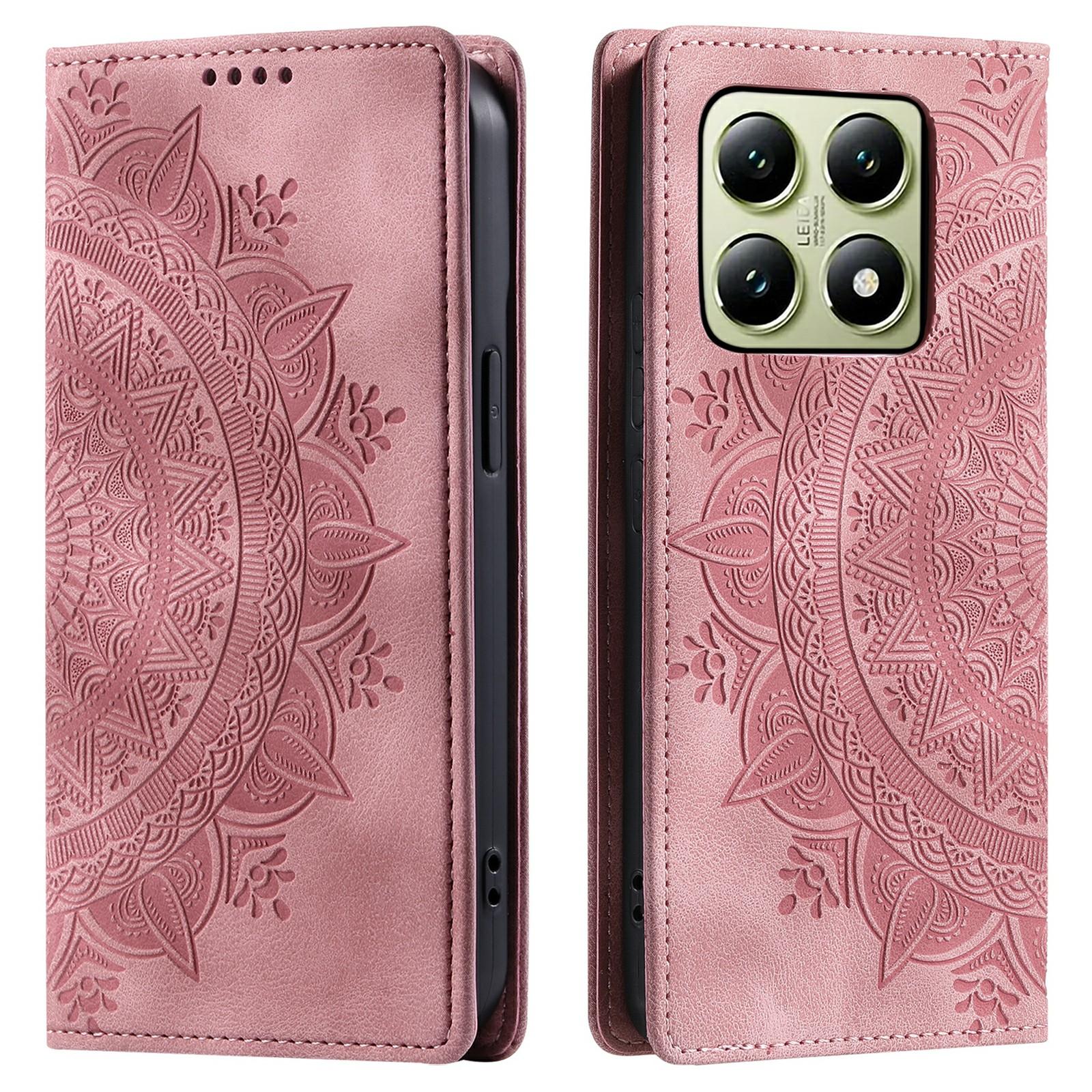 

Style-010 For Xiaomi 14T Phone Case Imprinted Leather Cover Magnetic Auto Closing Rose Gold