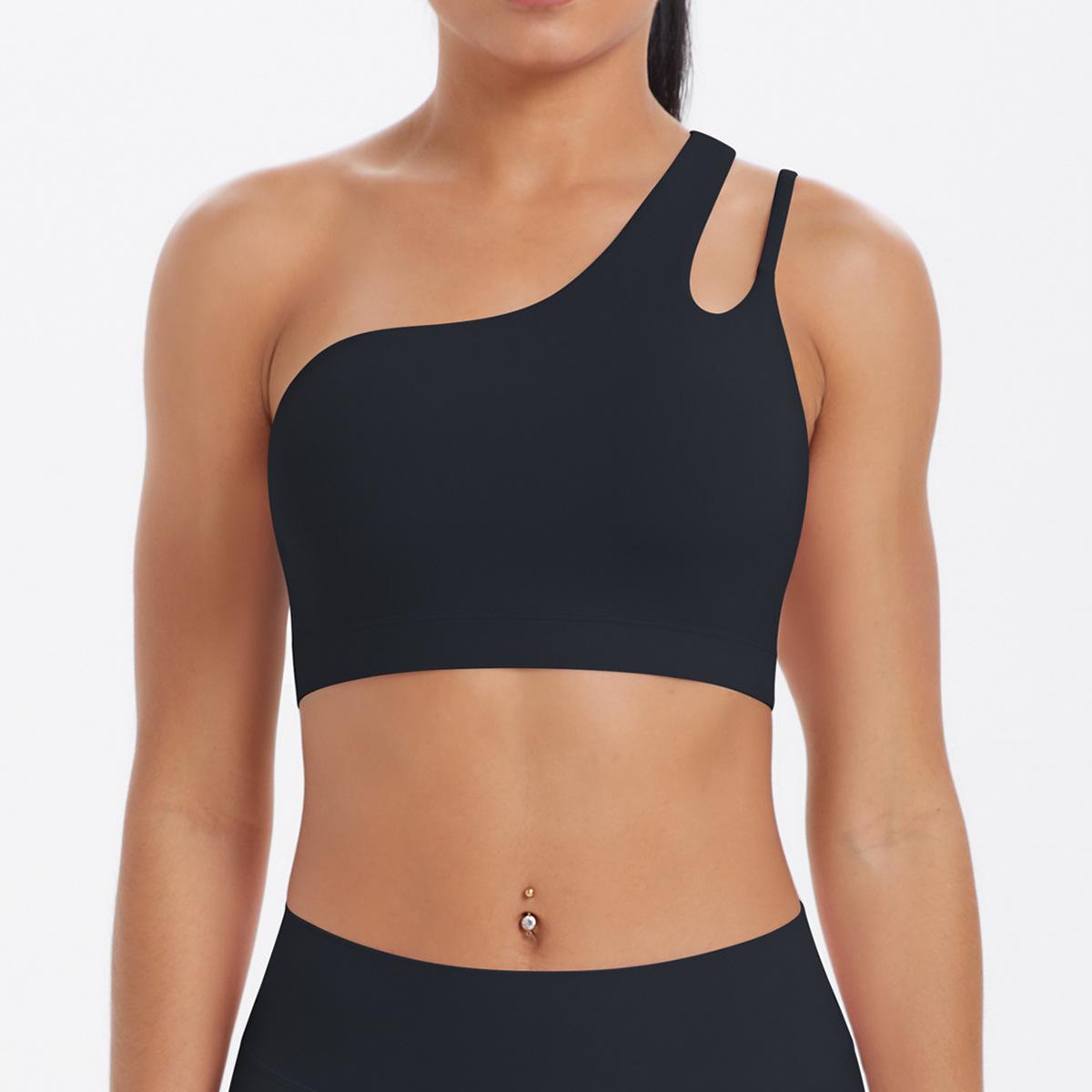 

Slant Shoulder Beautiful Back Yoga Bra Nude Sports Bra Irregular Single Shoulder Strap Running Fitness Vest Top For Women XL