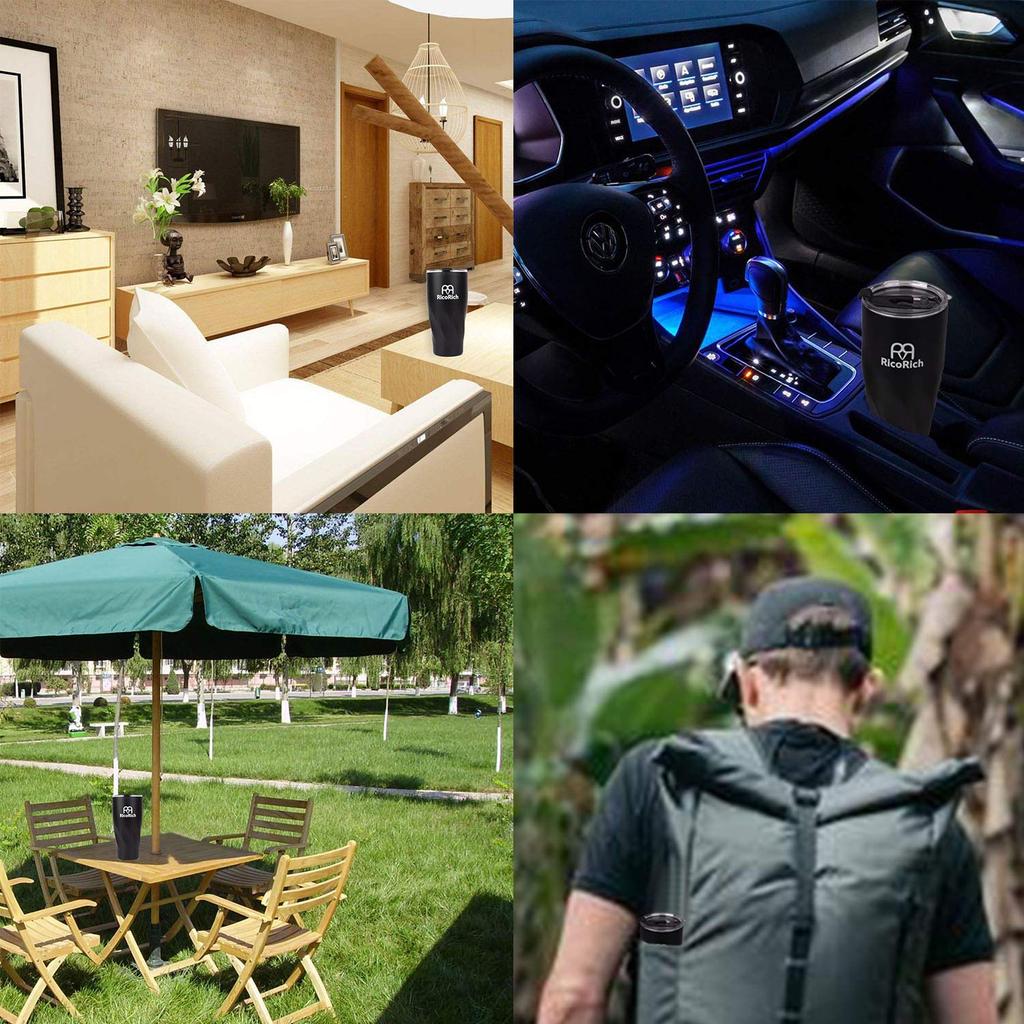 RicoRich Vacuum Insulated Tumbler with Tritan Stainless Double Black Lid, Steel, Walled, 900ml, (RRWB12-BK)