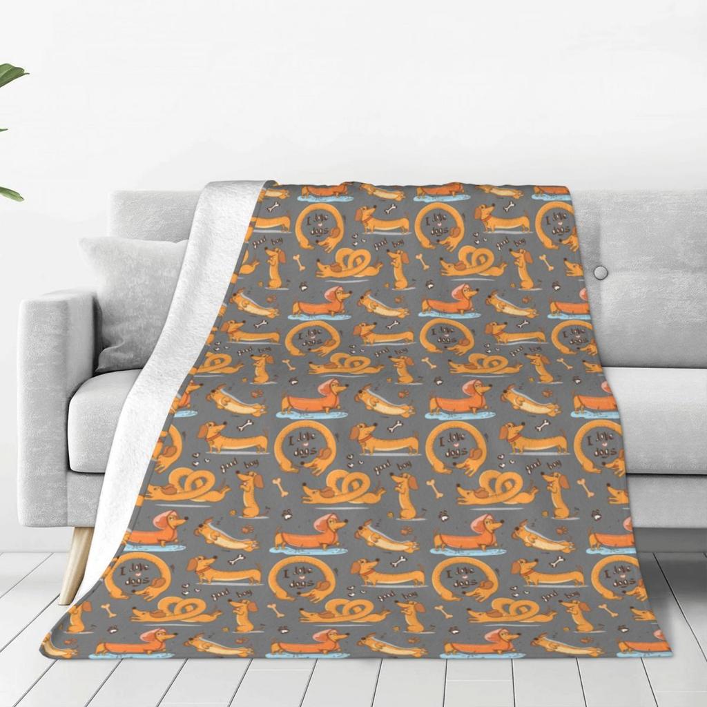 Individuell 3D-gedruckte lustige Dackel-Cartoon-Decken, bequeme weiche Flanell-Sommer-Überwurfdecke für Sofa, Außenbereich, Bett