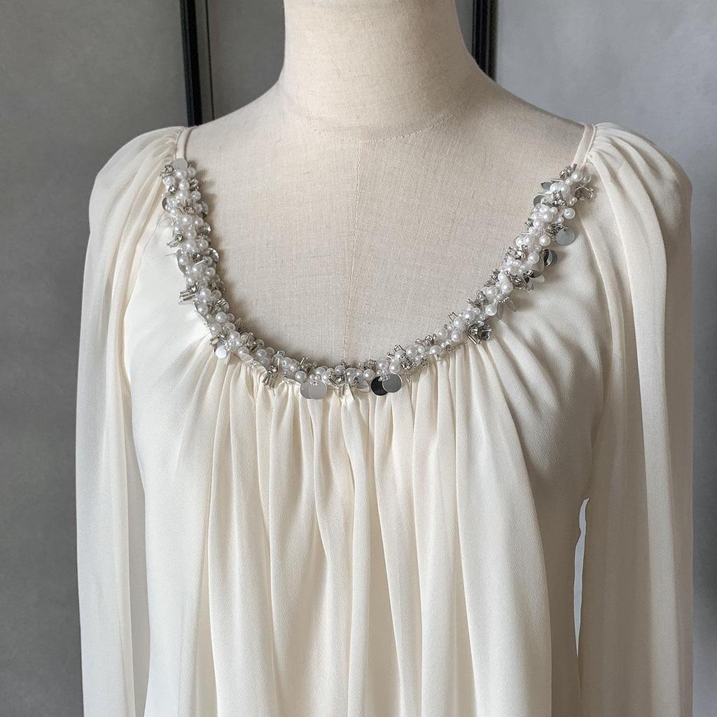 Kubiliv Delicate Beaded Sequined Backless Chiffon Tie Top