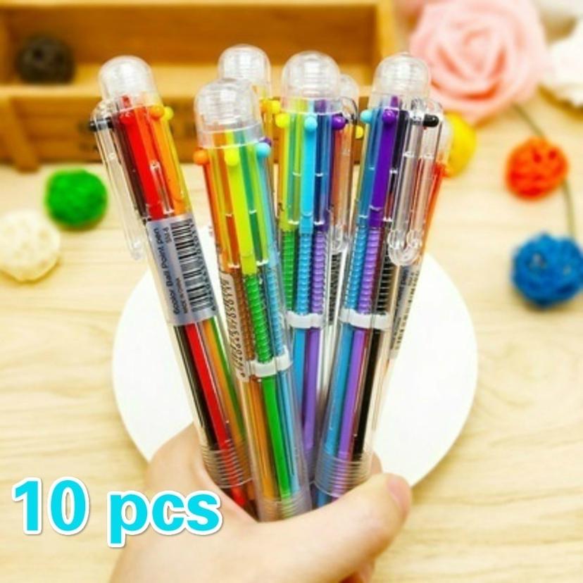 10 Pcs Transparent Cartoon Ballpoint Pen Creative Cute Colorful Swivel Pen for School & Office Use