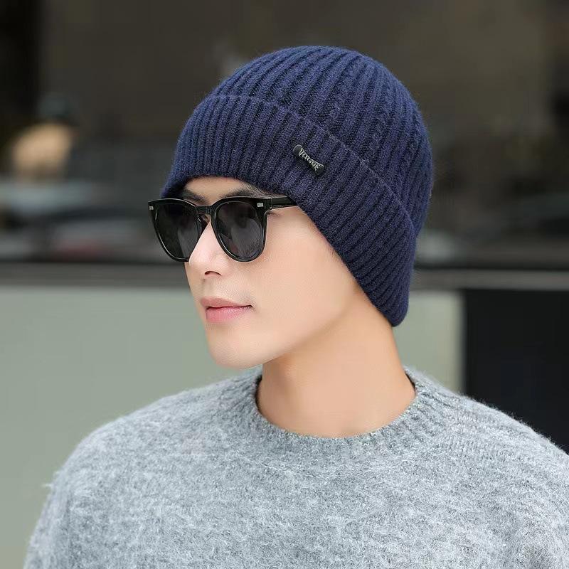 Knitted Hat Men's New Warm and Velvet Fashionable Wool Hat Casual Scarf Ear Protection Hat Thick Korean Cold Hat
