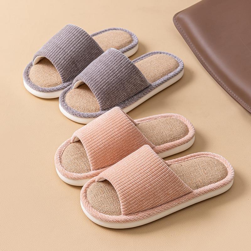 Japanese Style Linen Indoor Home Slippers Unisex Breathable Non Slip Soft Sole