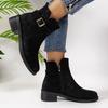 Brown Faux Suede Ankle Boots for Women Fashion Buckle Low Heels Western Boots Woman Side Zipper Thick Heel Short Booties Mujer