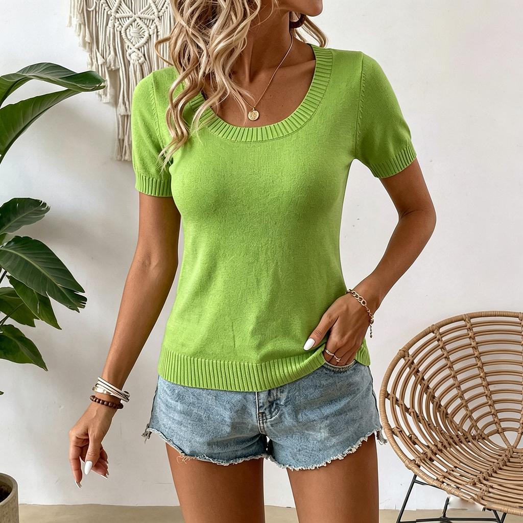 Top da Donna in Maglia a Maniche Corte Leggero Vestibilità Larga Casual Girocollo Pullover Morbido Camicia/Blusa Estiva