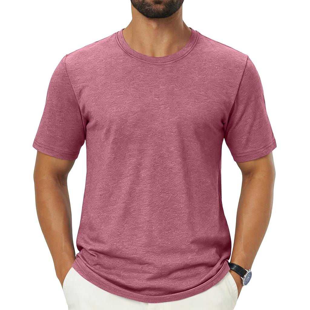 Men Crew Neck Short Sleeve T Shirt Outdoor Casual Basic Top Lightweight Breathable Fabric Fit Comfortable Design