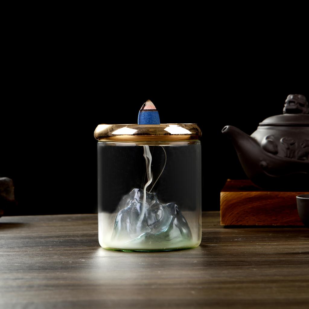 1Pcs Glass Incense Burner Upside Metal Incense Holder Mountain Incense Plate Ash Catcher Buddhism Supplies Home Decor