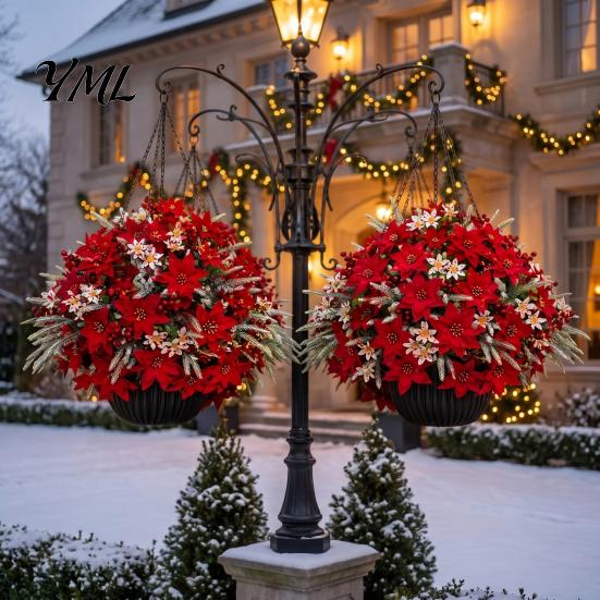 Decorative Plastic Flowers for Table Centerpieces 23Pcs Artificial Poinsettia Flowers, Lifelike Flower Arrangement Home Office Wedding Indoor