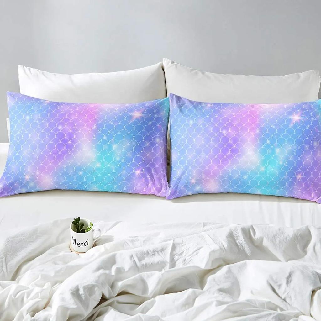 Mermaid Scale Fitted Sheet Fish Scales Bedding Set Sea Underwater World Bed Sheet Set for Girls Ocean Marine Theme King Size