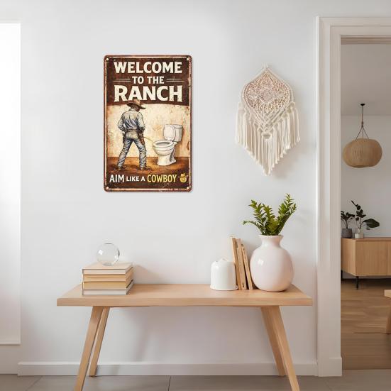 Vintage Funny Western Cowboy Bathroom Metal Sign Aim Like A Cowboy Wall Art Humor Toilet Decoration for Guest Bathroom Restroom