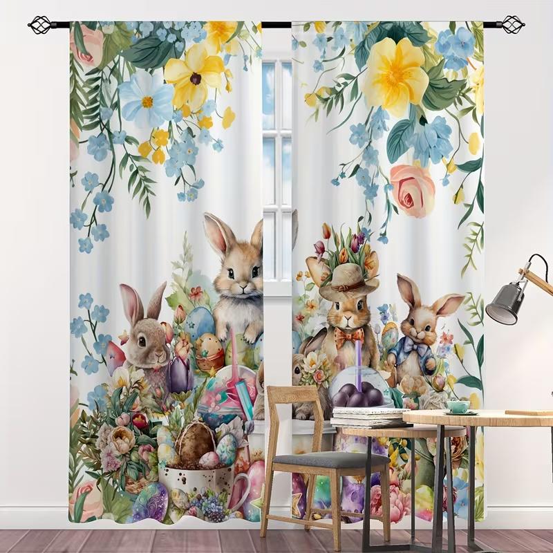 2 Pcs Rabbit Party print curtains,suitable for bedroom,living room kitchen decoration,home decoration,window decoration