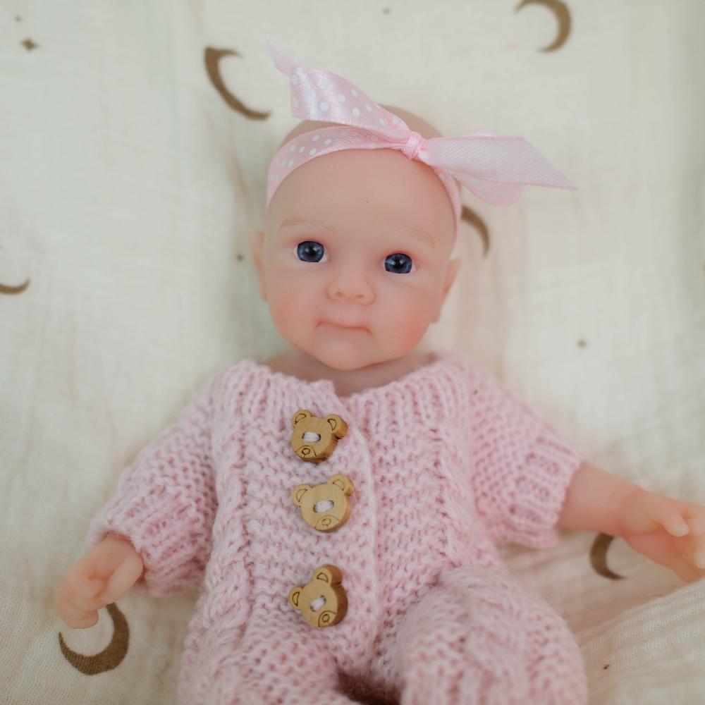 Mini 8 Inch Solid Silicone Simulation Doll Bettie Pink Sweater Romper Cute Reborn Doll Soft Touch Stretchable Limbs Children's Day New Year's Day Gift