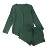 Women's Fashion Casual Solid Color Long Sleeve Top And Shorts Suit