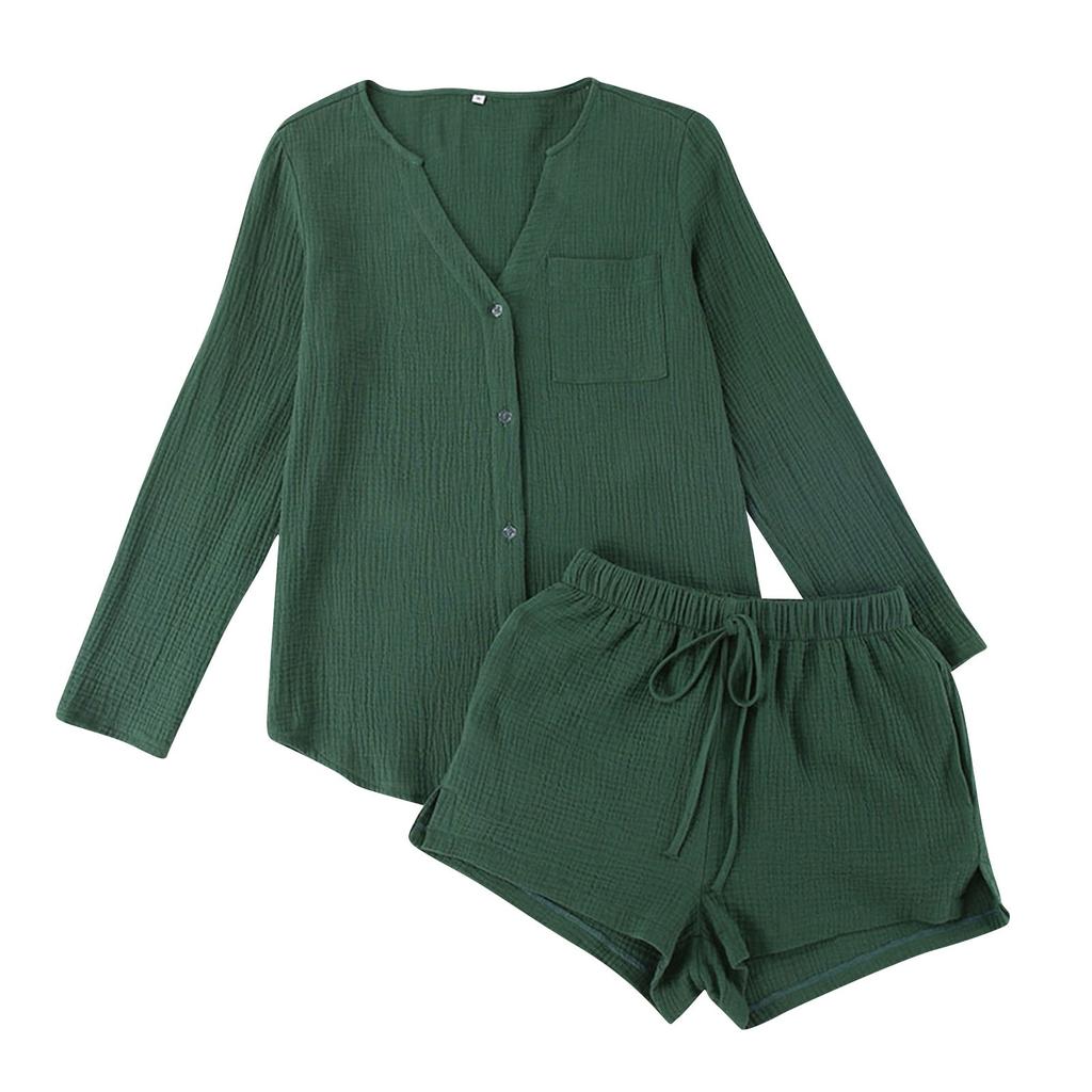 Women's Fashion Casual Solid Color Long Sleeve Top And Shorts Suit